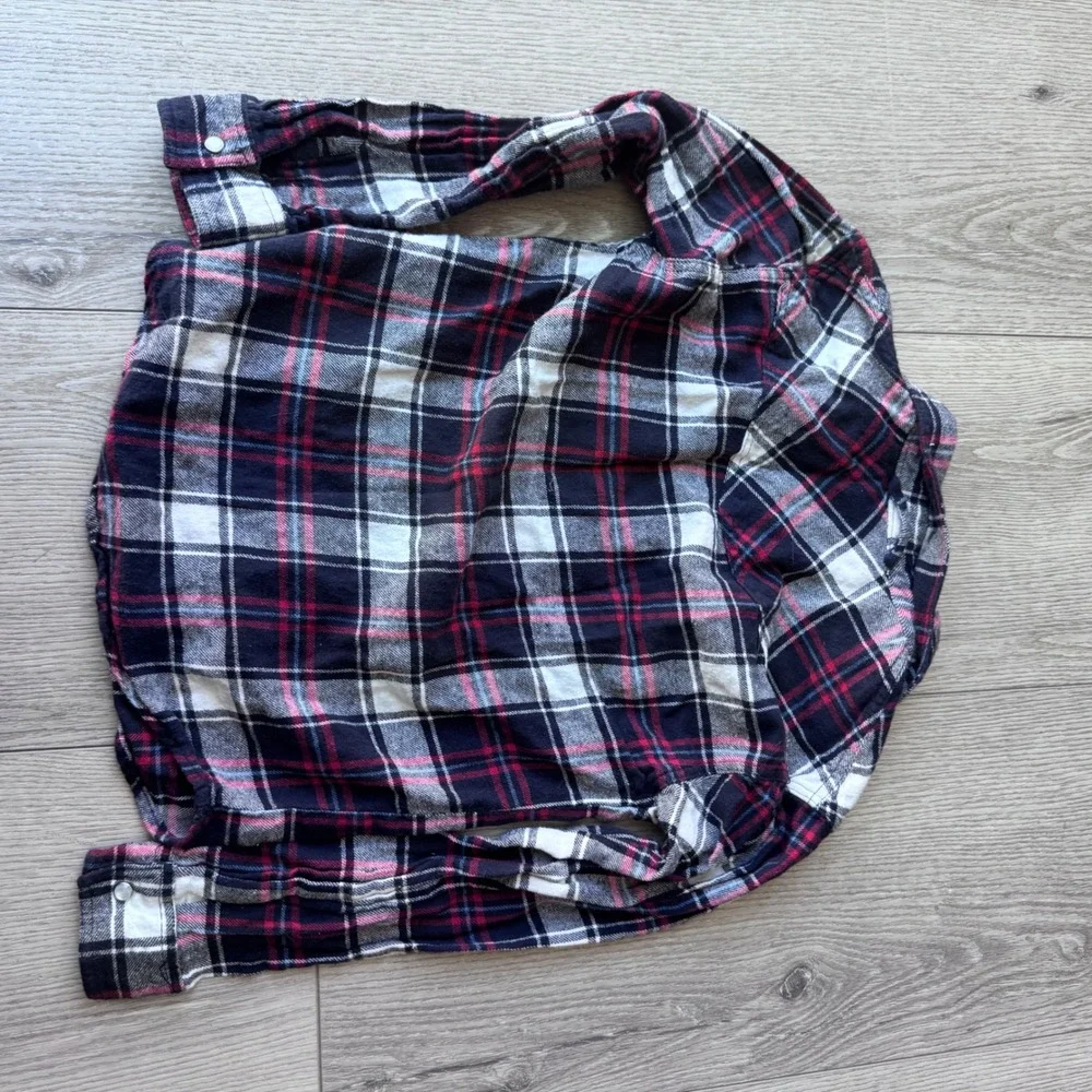 Roper Kids boys Navy Red Plaid Pearl Snap Western Flannel Shirt Size M 8-10
